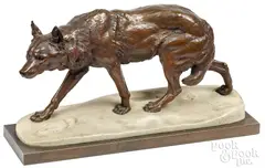 and marble sculpture The Wolf in the Snow by Charles Valton, bronze, sold Apr 2022