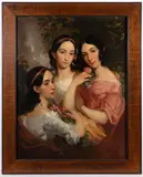 ATTRIBUTED, TRIPLE PORTRAIT OF THE FORSYTH SISTERS (VIRGINIA / GEORGIA) by Charles Bird King, oil on canvas, sold Sep 2023
