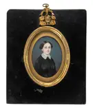 ATTRIBUTED, MINIATURE PORTRAIT OF A WOMAN by Edward S. Dodge, watercolor, sold Sep 2023