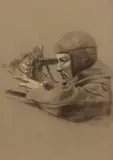 ATTRIBUTED, ORIGINAL ILLUSTRATION OF CHARLES LINDBERGH by Thomas Speiden Culverwell, charcoal on paper, sold Aug 2023