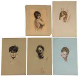 ATTRIBUTED, ORIGINAL ILLUSTRATIONS, LOT OF FIVE by Thomas Speiden Culverwell, charcoal/pastel on paper, sold Aug 2023