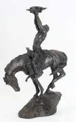 Invocation by Buck McCain, Bronze sculpture of a Native American on horseback, sold Sep 2025