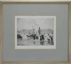 La Pluie, Place de la Concorde, Paris by Frank Armington, Drypoint etching, sold Sep 2025