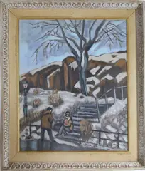 Steps Near Wellman Rink, Central Park by Frederick Childs, Oil on canvas "Steps Near Wellman Rink, sold Nov 2025