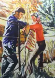 Meeting at the Fence by John Gwinn, Oil on canvas, sold Feb 2026