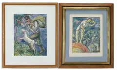 Man with Staff and Goat by Chaim Goldberg, Lithograph prints (2), sold Feb 2026