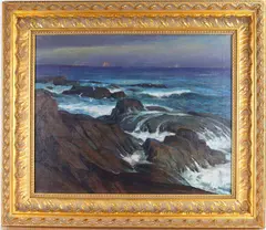 New England Coast by George Sotter, Oil on canvas, sold Mar 2026