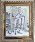 New York Stock Exchange, Wall St. by Christopher G. Willett, Oil on board, sold Mar 2026