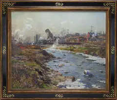 A colliery in Wilkes-Barre, PA by Louis Aston Knight, Oil on canvas, sold Mar 2026