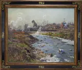 A colliery in Wilkes-Barre, PA by Louis Aston Knight, Oil on canvas, sold Mar 2026