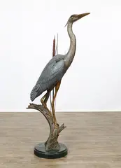 Alert Great Blue Heron (Full Size) by David H. Turner, Cold painted bronze sculpture, sold Mar 2026