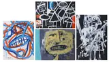 Indigenous Peoples Cave Art on Paper by Louis Tavelli, Oil on paper and mixed media/collage, sold Apr 2026