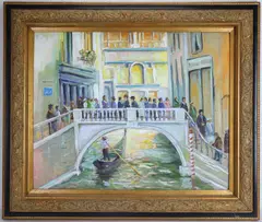 Bridge to San Marcos Square, Venice Italy by Christopher G. Willett, Oil on board, sold Jun 2026