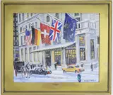 Checking in at the Plaza Hotel, New York city by Christopher G. Willett, Oil on board, sold Jun 2026