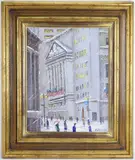 Wall Street- New York Stock Exchange, New York City by Christopher G. Willett, Oil on board "Wall Street- New York Stock Exchange, sold Jun 2026