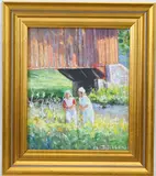 Amish Woman by Bridge by Christopher G. Willett, Oil on board "Amish Woman by Bridge", sold Jun 2026