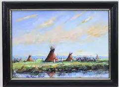 Sioux Camp Sweat Lodge by Christopher G. Willett, Oil on board "Sioux Camp Sweat Lodge", sold Jun 2026