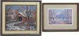 Untitled by Vernon Wood, Giclee on board depicting snowy landscape with a covered bridge, sold Jun 2026