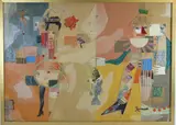 Ballerina and Clowns by Wolfgang Roth, Mixed media and collage on board, sold Jun 2026