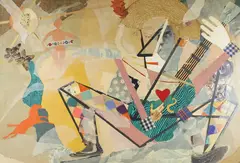 Guitar Player by Wolfgang Roth, Mixed media on board, sold Jul 2026