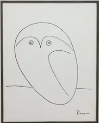Owl by Pablo Picasso, Lithograph print of Picasso's iconic outline of an "Owl", sold Aug 2026