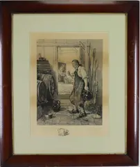 Simon the Cellarer by William Henry Boucher, Engraving "Simon the Cellarer" by William Henry Boucher (1842–1906) after a painting by Walter Dendy Sadler (1854–1923), sold Aug 2026