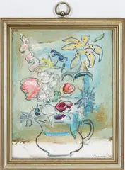 Flowers in a Pitcher by Sterling Strauser, Oil on board, sold Sep 2026