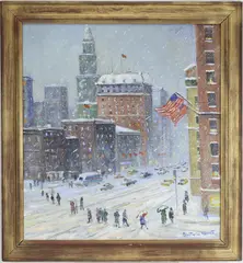Midtown Manhattan, New York City. by Christopher G. Willett, Oil on board, sold Sep 2026