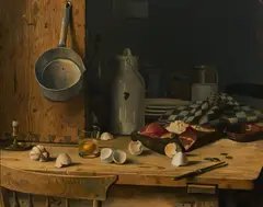 Untitled (Eggshells) by Robert Knaus, oil on board, sold Jan 2021
