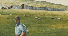 Untitled (Sheep in the field) by Reynolds Thomas, watercolor and colored pencil on paper, sold Jan 2021