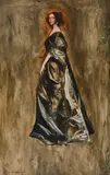 Untitled (Woman in a black dress) by Morton Roberts, 1959, oil on board, sold Jan 2021