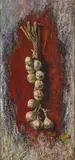 Untitled (String of garlic) by Robert Knaus, oil on board, sold Jan 2021