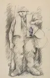 Fisherman by Warren Dennis, 1973, graphite, paint and collage on paper, sold Jan 2021