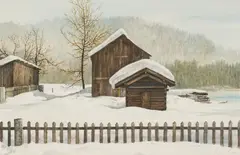 Snow Scene by Reynolds Thomas, watercolor on paper, sold Jan 2021