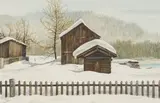 Snow Scene by Reynolds Thomas, watercolor on paper, sold Jan 2021