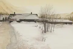 Untitled (Snowy road) by Reynolds Thomas, watercolor on paper, sold Jan 2021