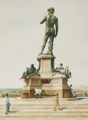 Untitled (Bronze David at Piazzale Michelangelo) by Reynolds Thomas, watercolor and color pencil on paper, sold Jan 2021