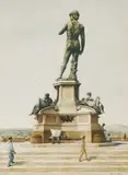 Untitled (Bronze David at Piazzale Michelangelo) by Reynolds Thomas, watercolor and color pencil on paper, sold Jan 2021