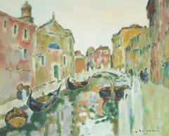 Venice Bridge by Alfred Chagniot, oil on canvas (unstretched), sold Jan 2021