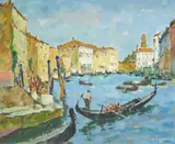 Venice Gondola by Alfred Chagniot, oil on canvas (unstretched), sold Jan 2021