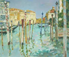 Venice by Alfred Chagniot, oil on canvas (unstretched), sold Jan 2021
