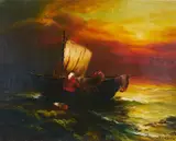 Preparing the Net at Sunrise by Arthur Upelnieks, oil on canvas (unstretched), sold Jan 2021