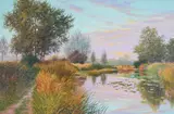 Eventide at Paper Mills Essex by Graham Petley, oil on canvas (unstretched), sold Jan 2021