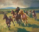 Wild Horses by István Benyovszky, oil on canvas (unstretched), sold Jan 2021