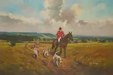 The Hunt Begins by Donald Ayres, oil on canvas (unstretched), sold Jan 2021