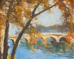 Autumn Bridge Paris by Pál Fried, oil on canvas (unstretched), sold Jan 2021