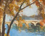 Autumn Bridge Paris by Pál Fried, oil on canvas (unstretched), sold Jan 2021