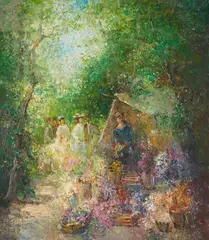 Flower Market by Willi Bauer, oil on canvas (unstretched), sold Jan 2021