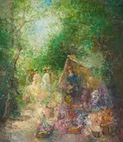 Flower Market by Willi Bauer, oil on canvas (unstretched), sold Jan 2021