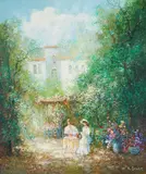 Garden Picnic by Willi Bauer, oil on canvas (unstretched), sold Jan 2021